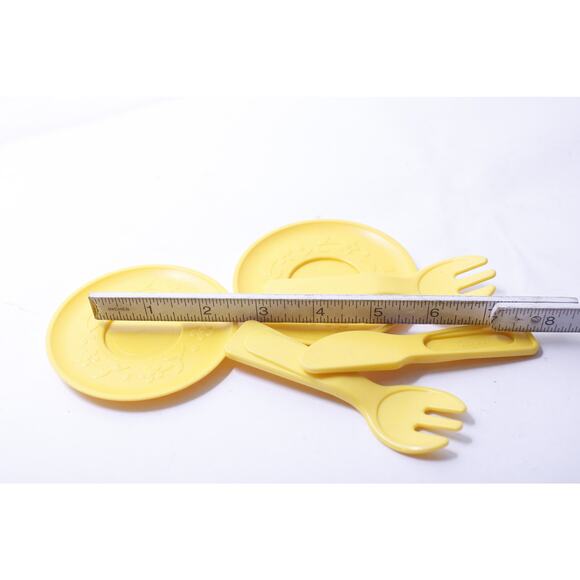 Fisher-Price, Fun WIth Food, Yellow, Toy Utensils, Plate, Fork, Knife, - Picture 2 of 2